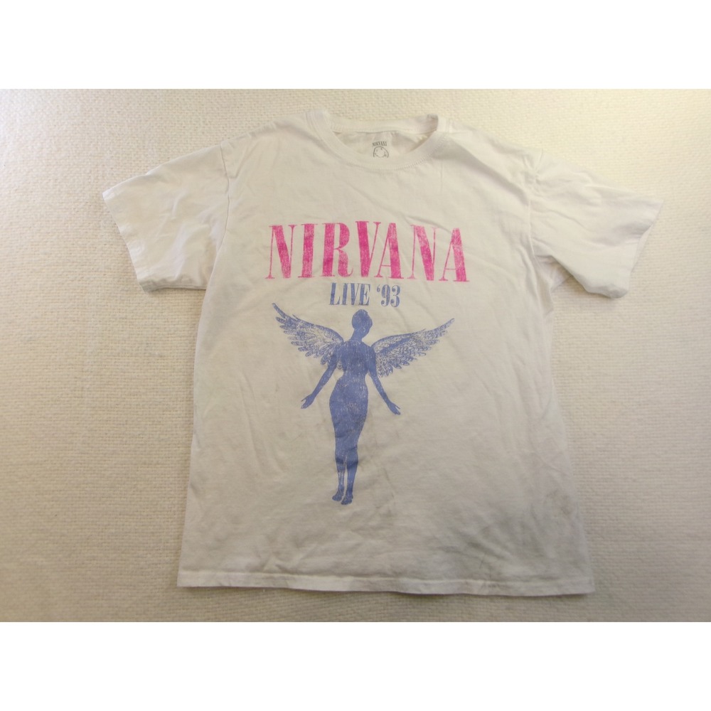 Nirvana Live 93 In Utero Angel Graphic T-Shirt Kids Small White Pink Blue Band